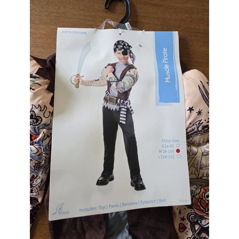 Muscle Pirate Costume kids m 8-10 Ed hardy tattoo style ink blackbeard matey